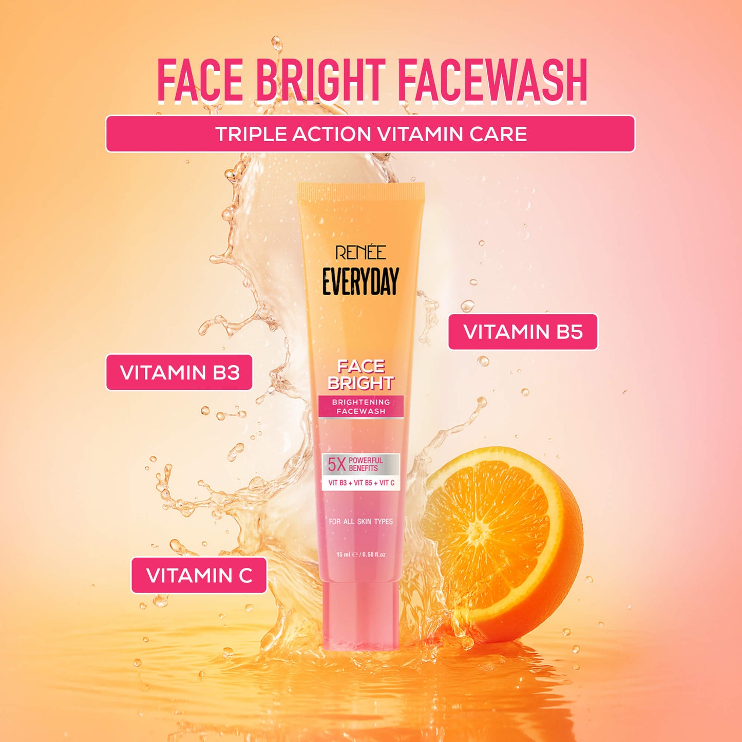 RENEE Everyday Face Bright Daily Skincare Kit With Face Wash, Face Scrub, Serum In Cream & Sunscreen For Bright Skin, Travel-Friendly Mini Pack