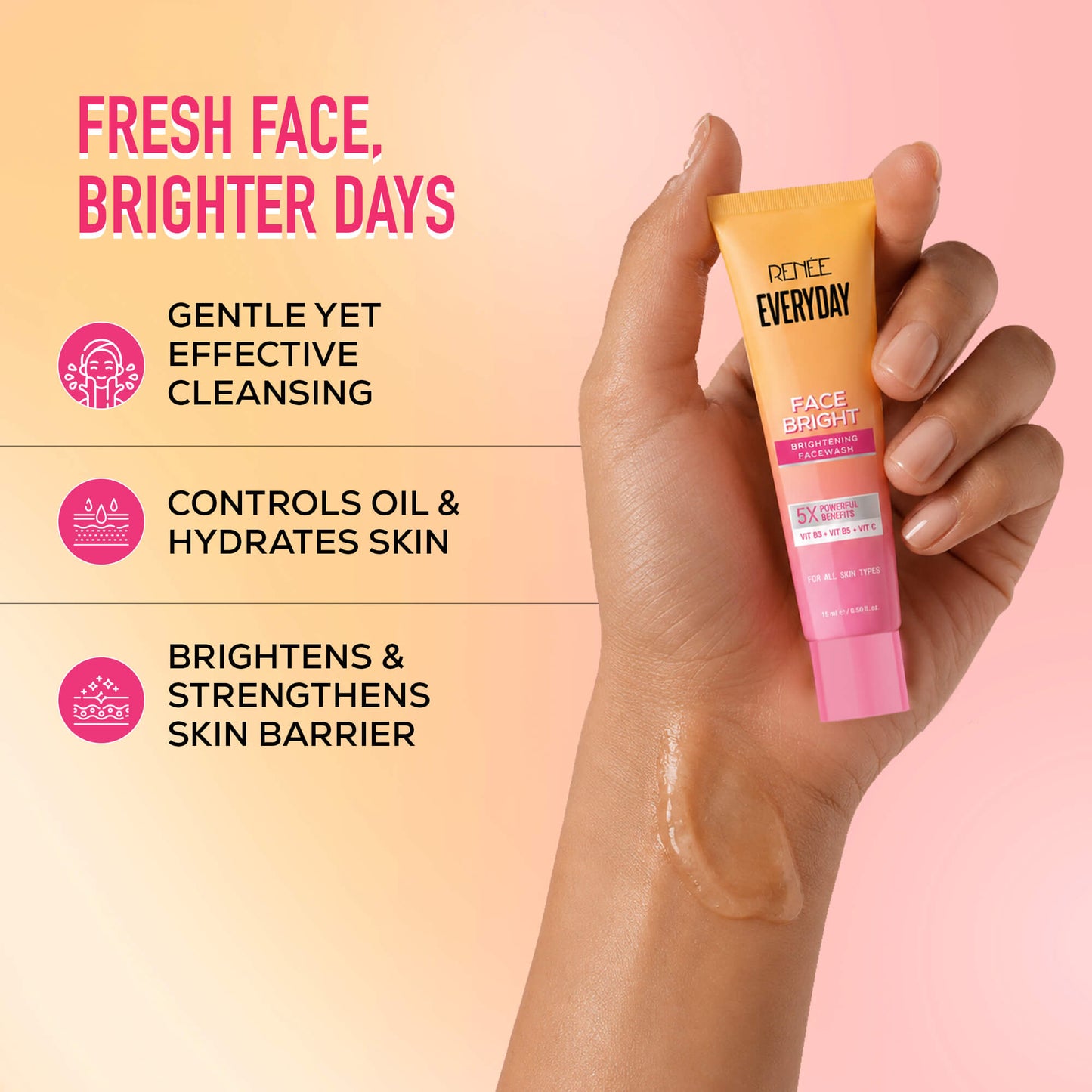 RENEE Everyday Face Bright Daily Skincare Kit With Face Wash, Face Scrub, Serum In Cream & Sunscreen For Bright Skin, Travel-Friendly Mini Pack