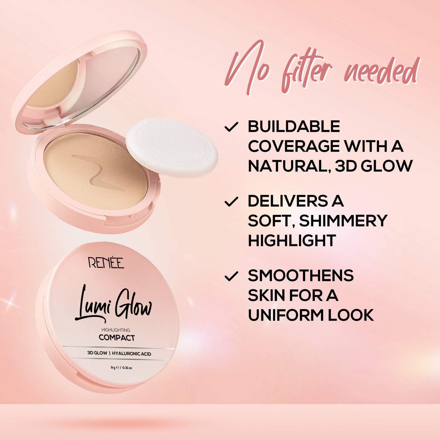 RENEE Lumi Glow Highlighting Compact with 3D Glow For Luminous Skin, 9 g