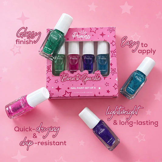 Born To Sparkle Nail Paint Set of 4 For Kids & Preteens by Princess by RENEE