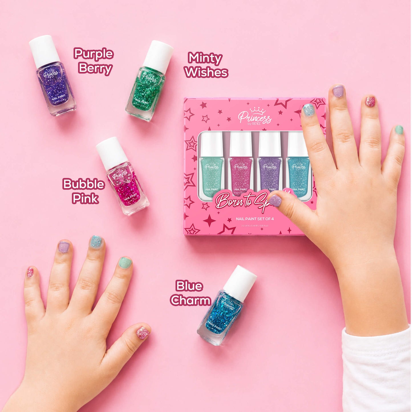 Born To Sparkle Nail Paint Set of 4 For Kids & Preteens by Princess by RENEE