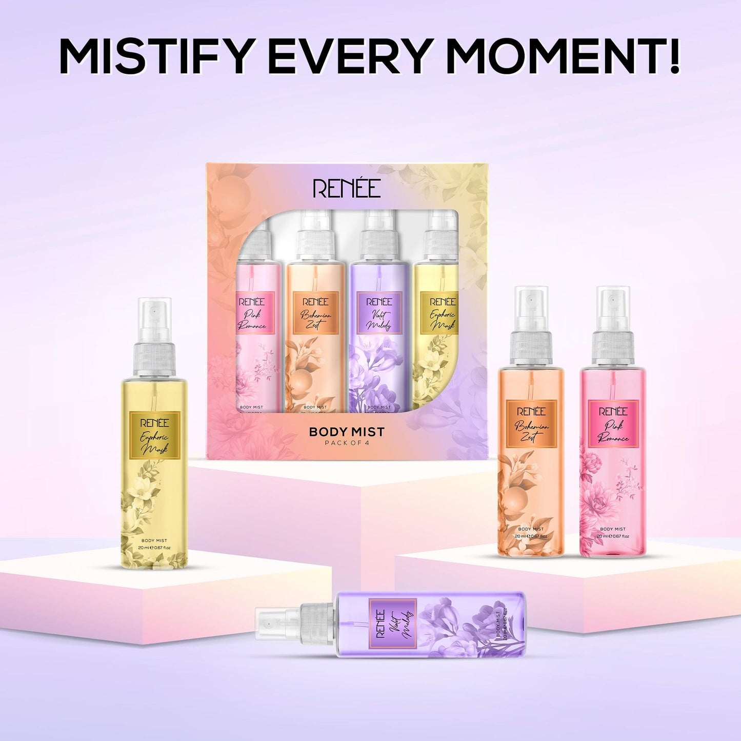 RENEE Body Mist Pack of 4, 20 ml Each