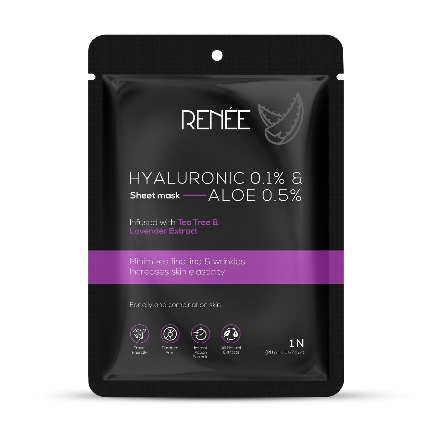 RENEE Hyaluronic Acid & Aloe Sheet Mask, 20 ml