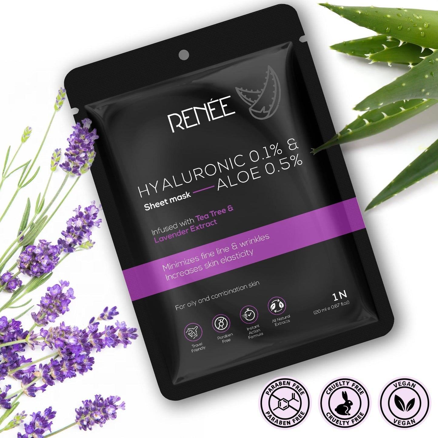 RENEE Hyaluronic Acid & Aloe Sheet Mask, 20 ml