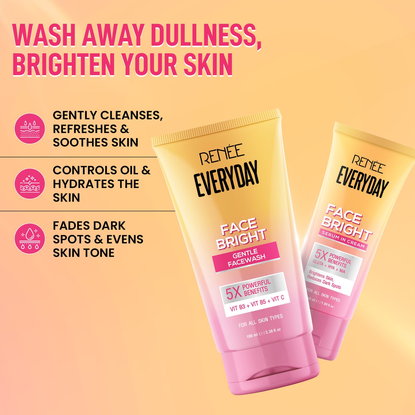 Go Bright 3-in-1 Skincare Set – Facewash, Scrub Soap & Face Cream for Glowing, Even-Toned & Tan-Free Skin