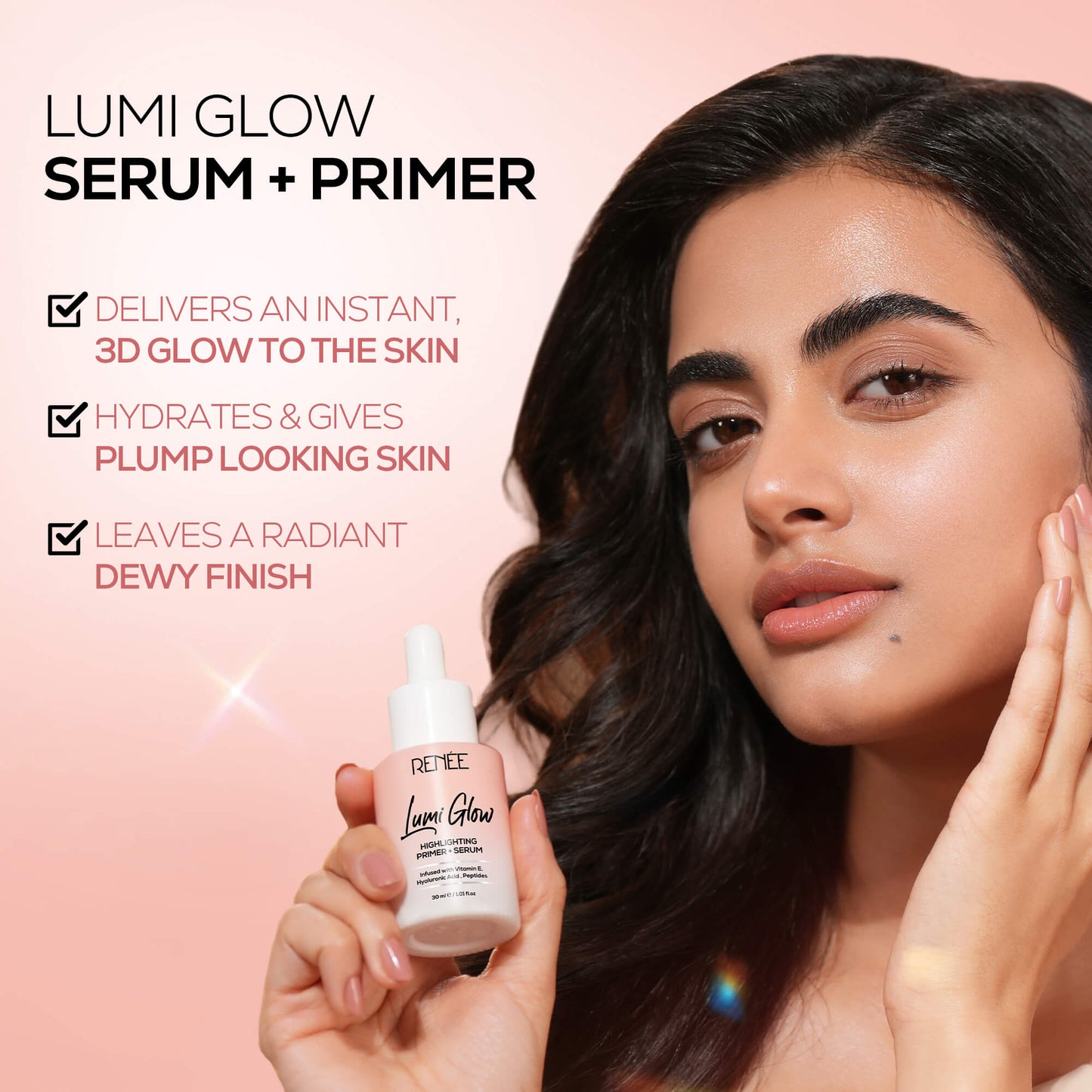 RENEE Lumi Glow Highlighting Primer + Serum With Hyaluronic Acid For Luminous & 3D Glow, 30ml