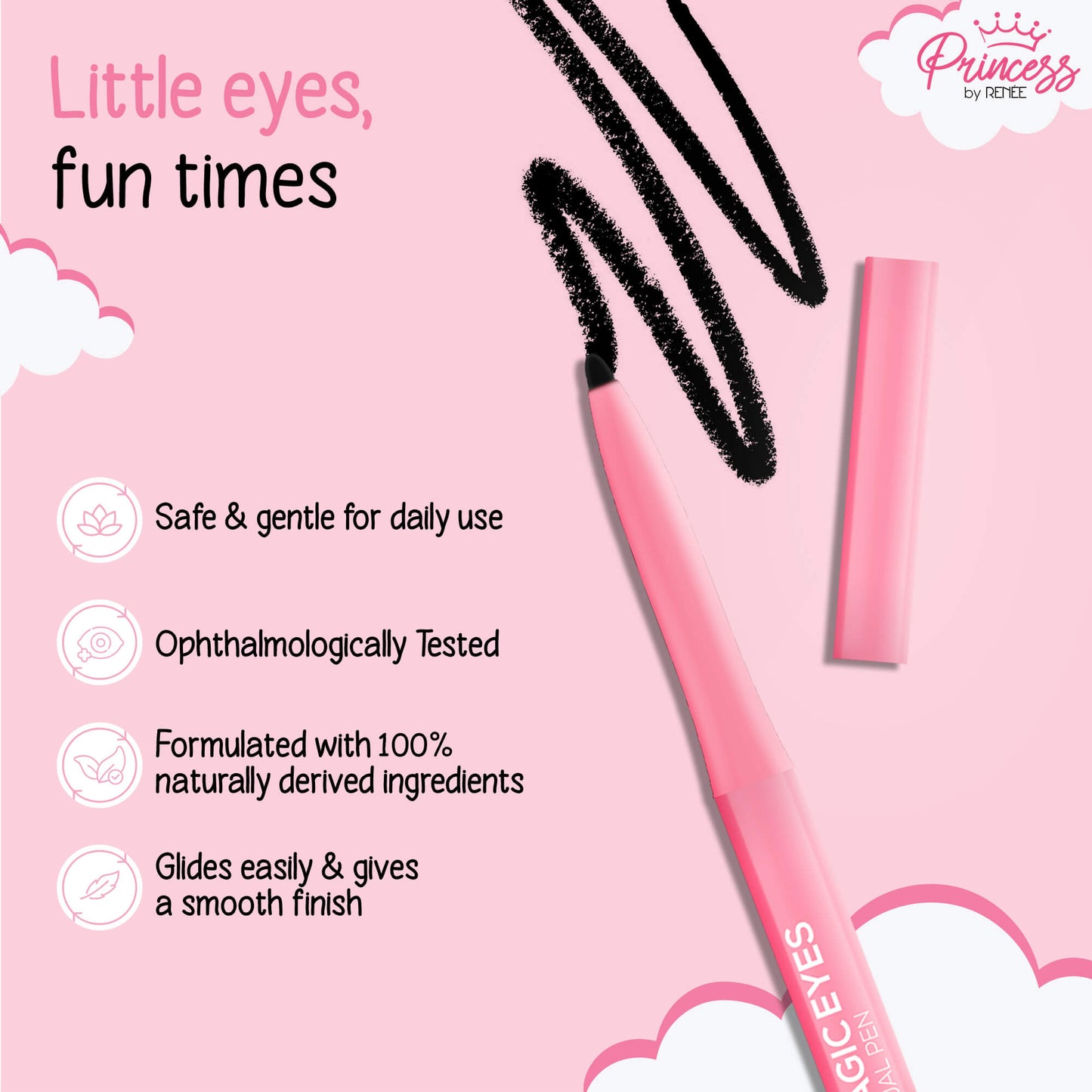 Magic Eyes Kajal Pen For Preteens, Safe & 100% Naturally Derived Ingredients, Ophthalmologically Tested by Princess by RENEE , 0.35 g
