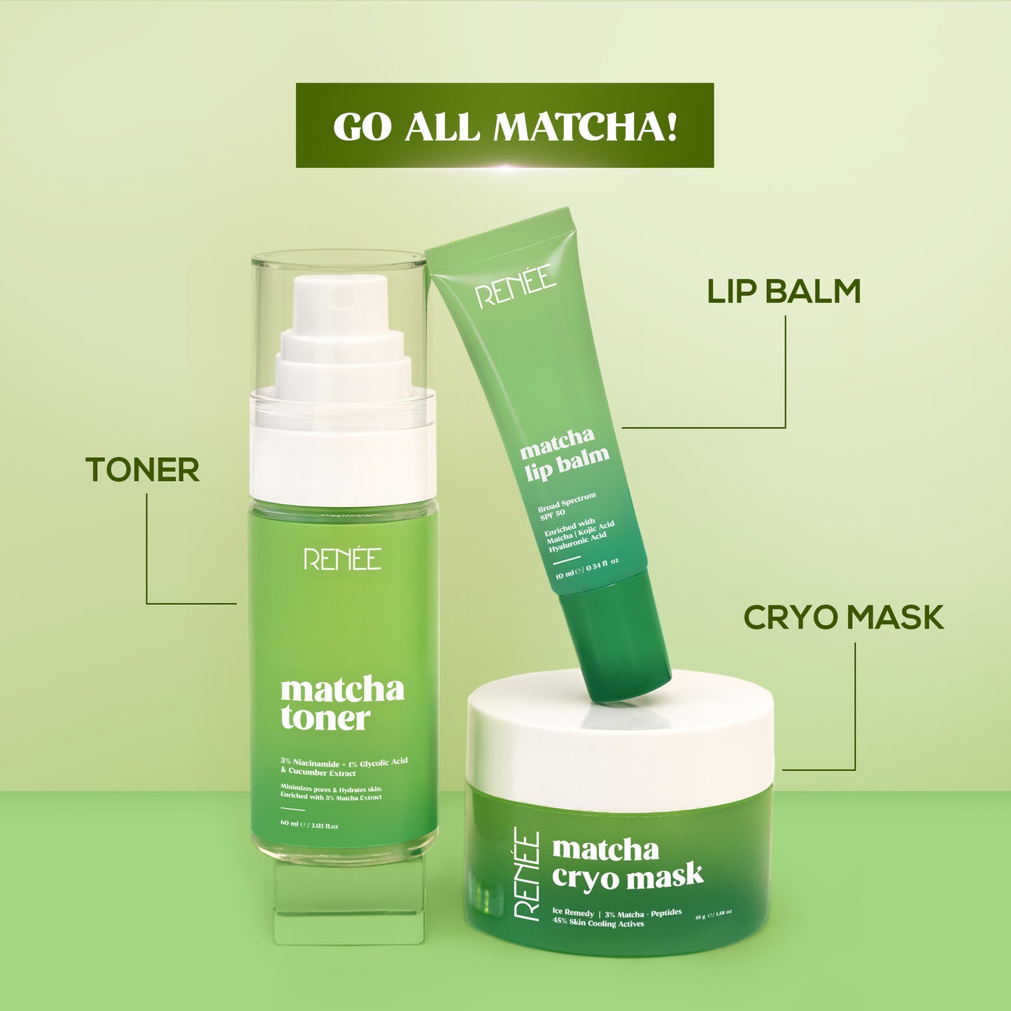 RENEE Matcha Lip Balm With SPF 50, 10 g