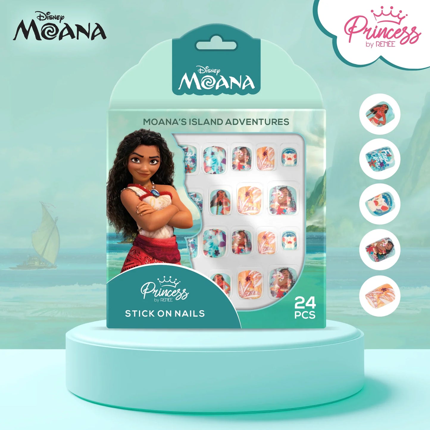 Princess by RENEE Disney Moana’s Stick On Nails, For Preteens, Pack of 24