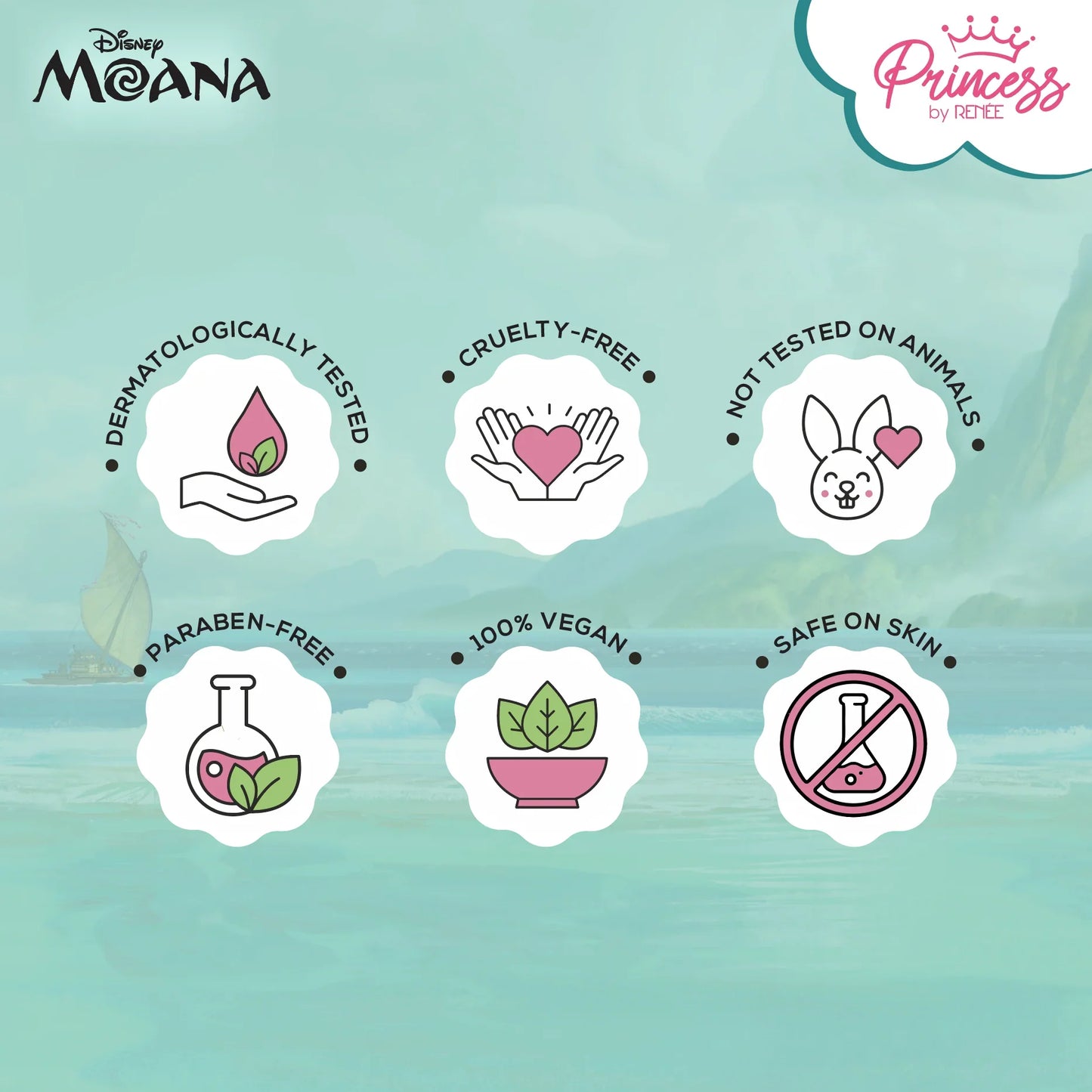 Princess by RENEE Disney Moana’s Stick On Nails, For Preteens, Pack of 24