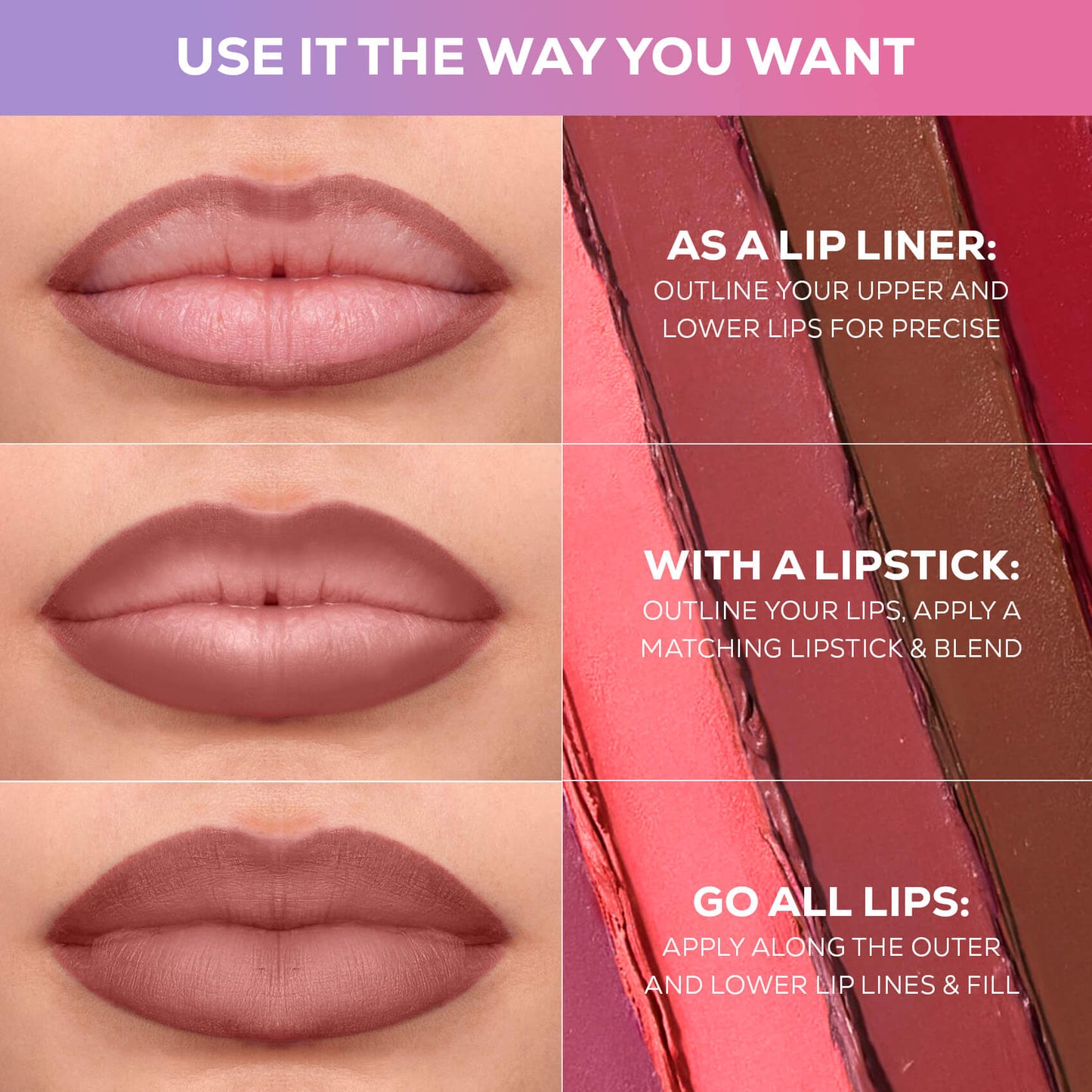 RENEE Outline Smudge-proof, Matte Lip Liner, Set of 5