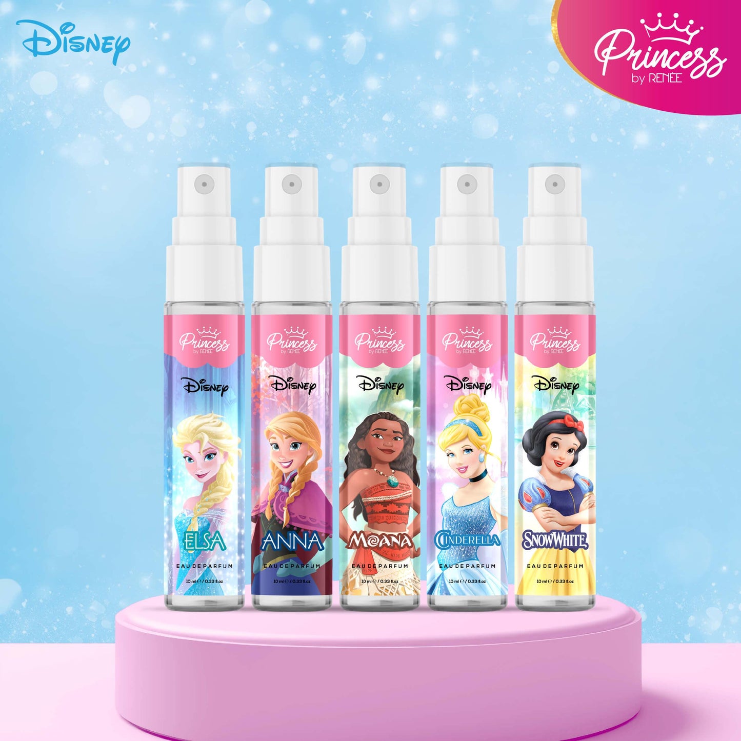 Disney Fairytale Perfume Combo of 5 by Princess by RENEE, 10 ml each