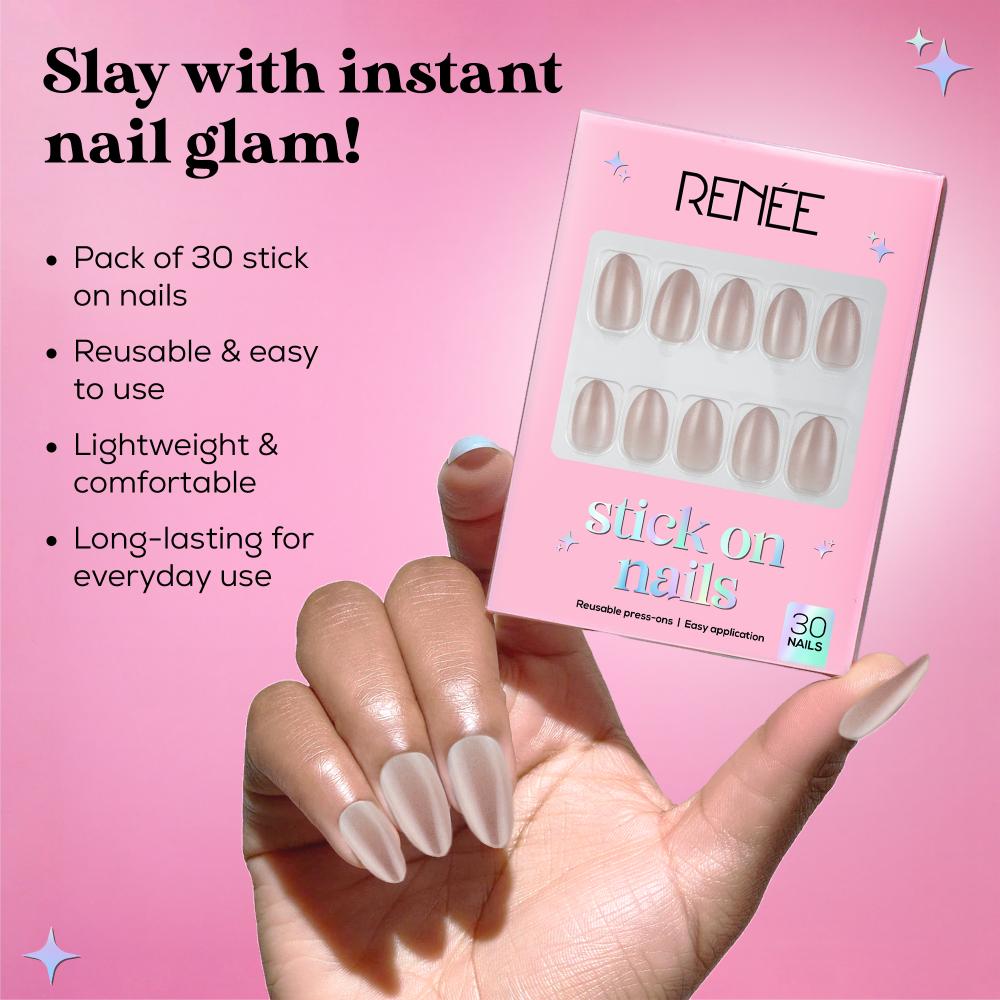 RENEE Stick on Nails With Glue- Pack of 30 Reusable & Long-lasting Nails