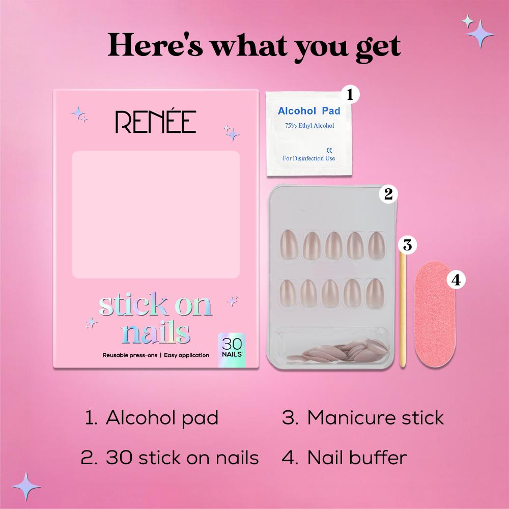 RENEE Stick on Nails With Glue- Pack of 30 Reusable & Long-lasting Nails