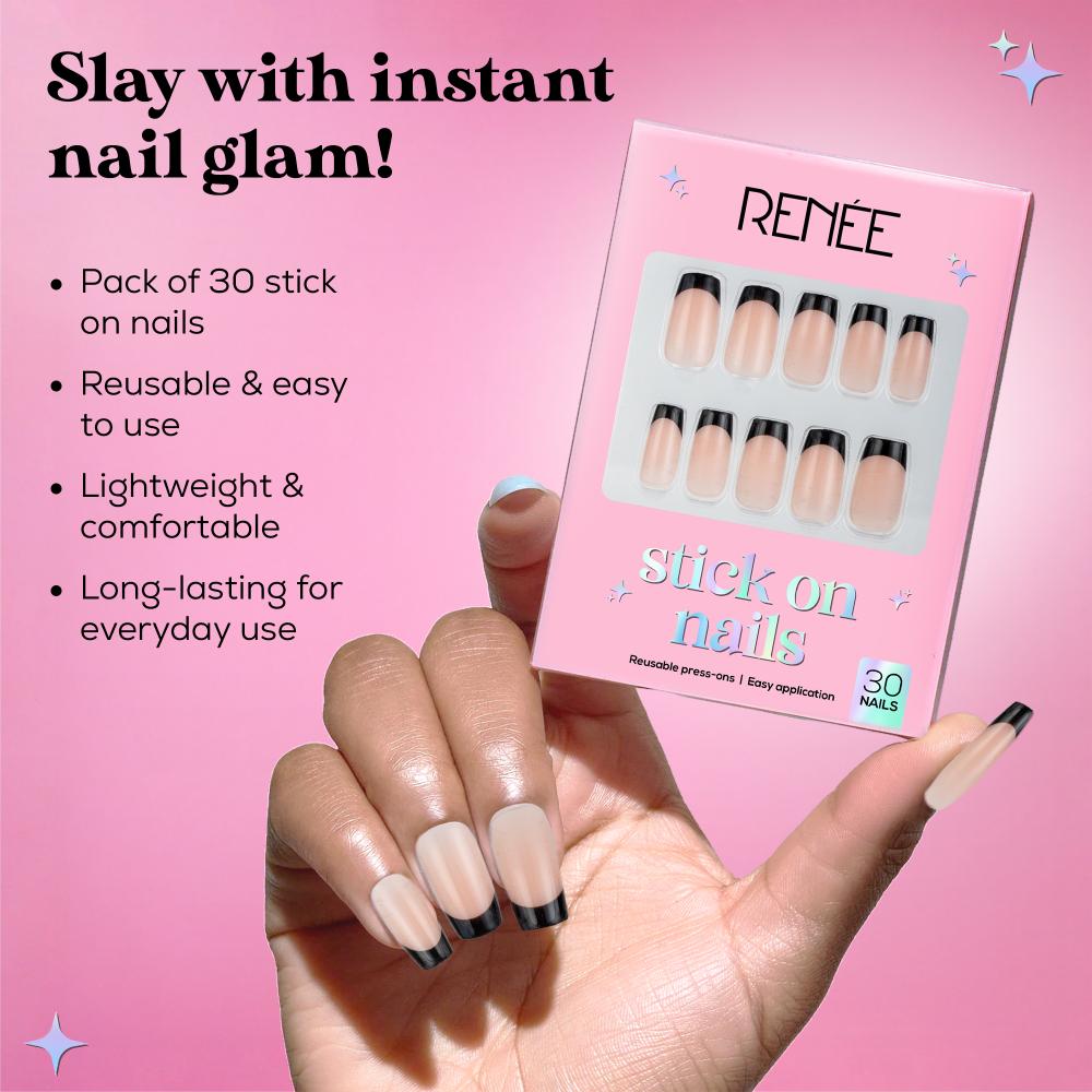 RENEE Stick on Nails With Glue- Pack of 30 Reusable & Long-lasting Nails