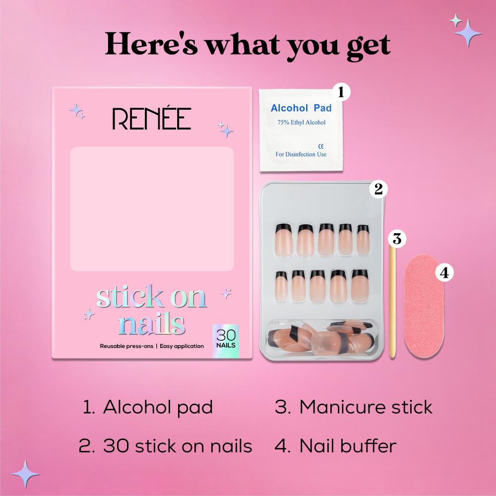 RENEE Stick on Nails With Glue- Pack of 30 Reusable & Long-lasting Nails