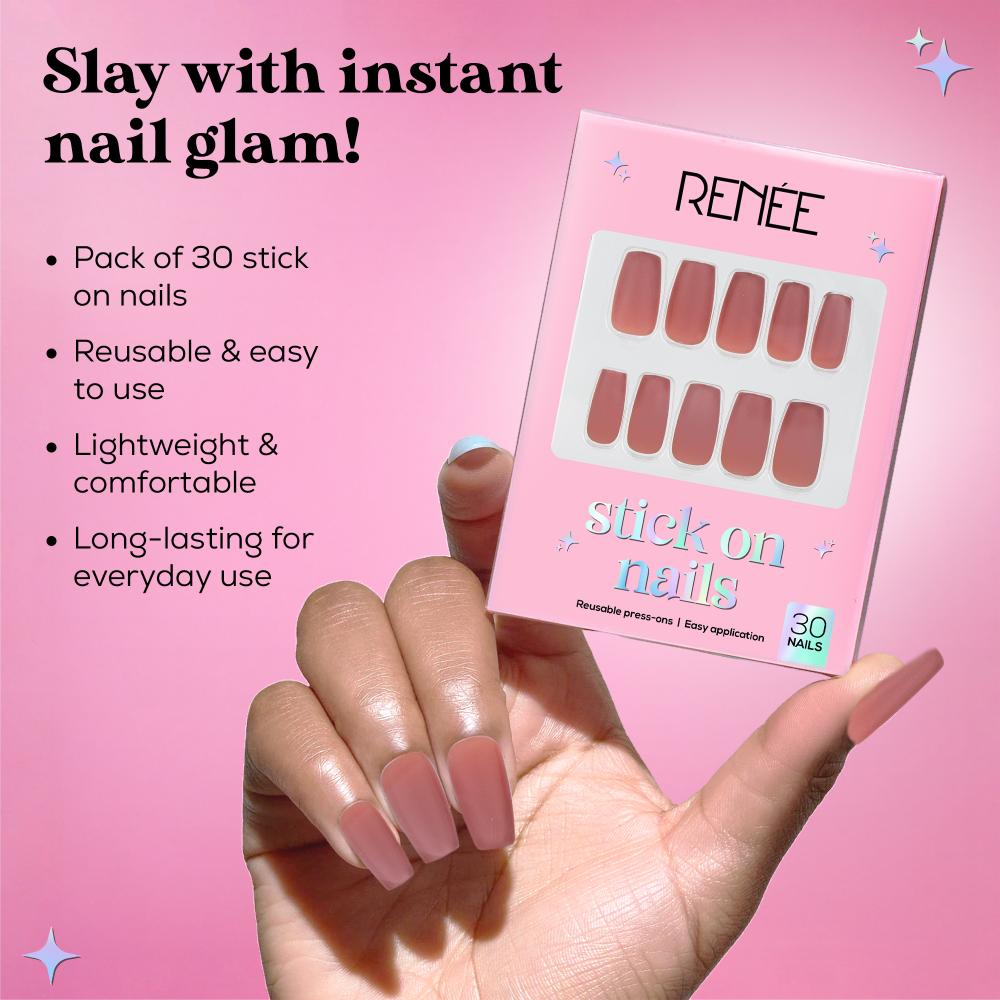 RENEE Stick on Nails With Glue- Pack of 30 Reusable & Long-lasting Nails