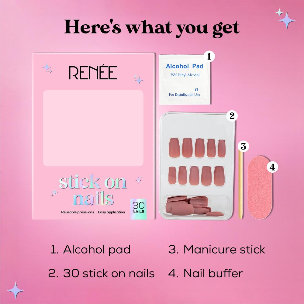 RENEE Stick on Nails With Glue- Pack of 30 Reusable & Long-lasting Nails