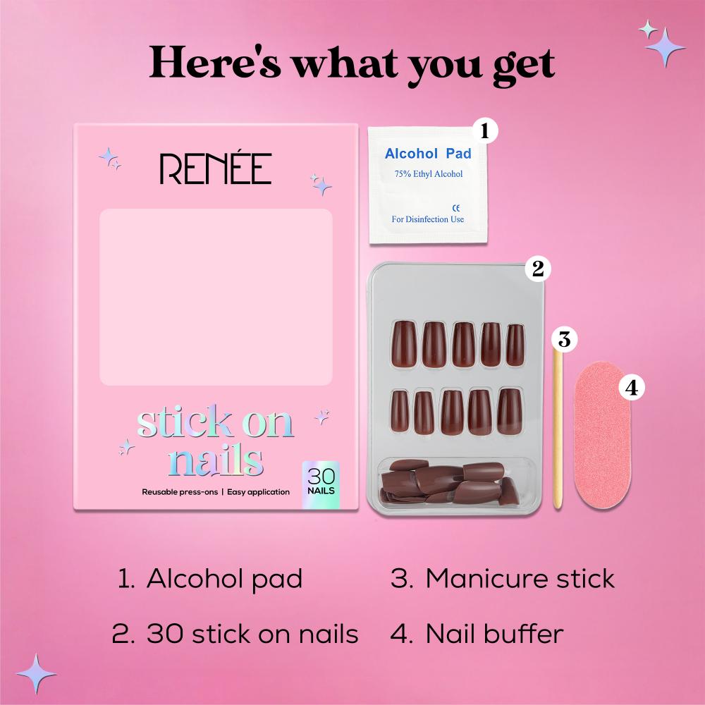 RENEE Stick on Nails With Glue- Pack of 30 Reusable & Long-lasting Nails