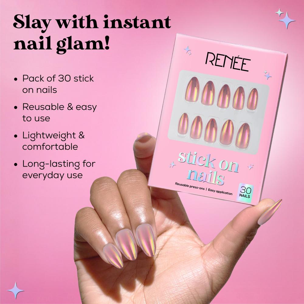 RENEE Stick on Nails With Glue- Pack of 30 Reusable & Long-lasting Nails