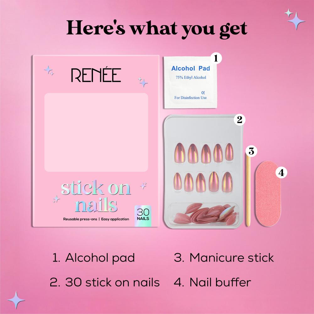 RENEE Stick on Nails With Glue- Pack of 30 Reusable & Long-lasting Nails