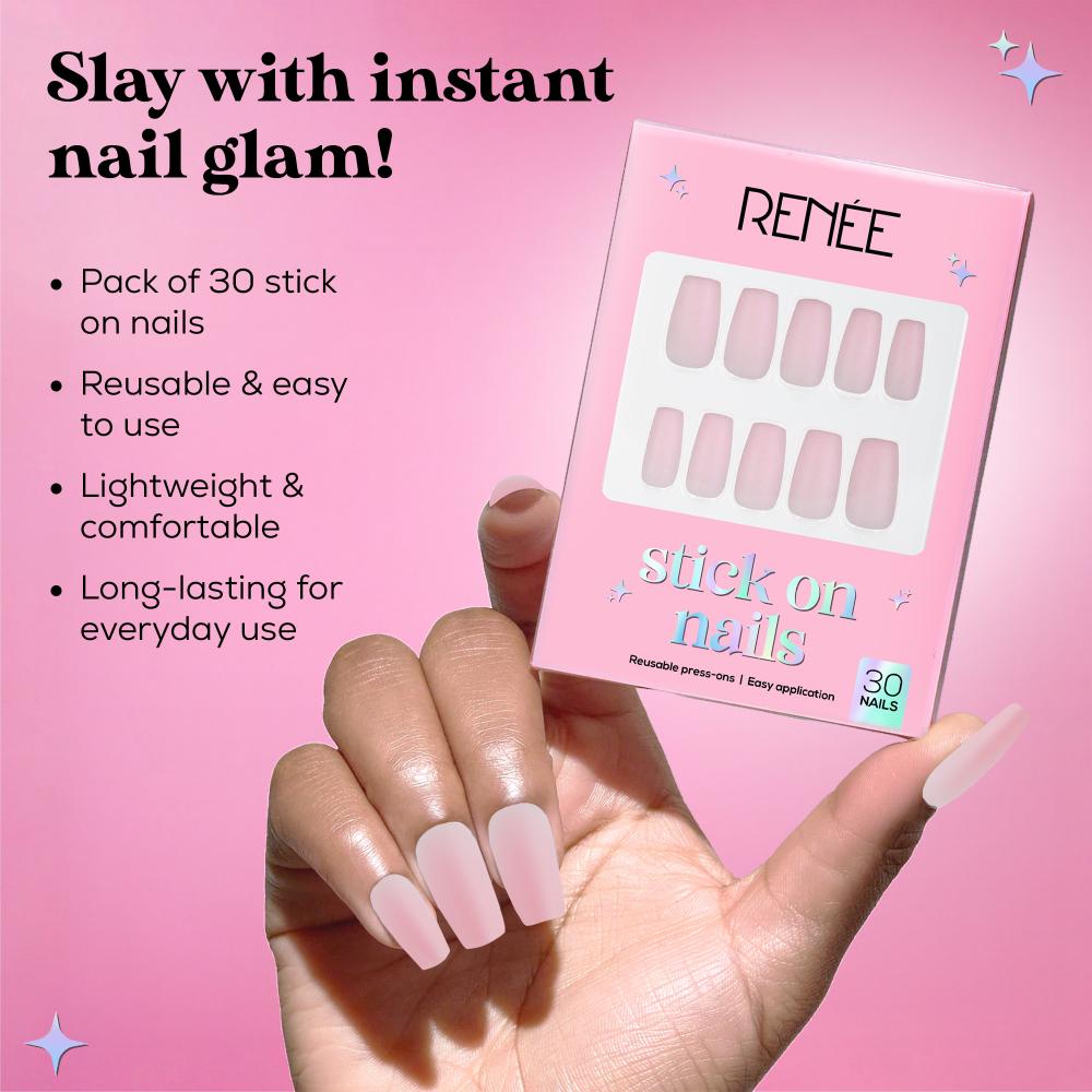 RENEE Stick on Nails With Glue- Pack of 30 Reusable & Long-lasting Nails