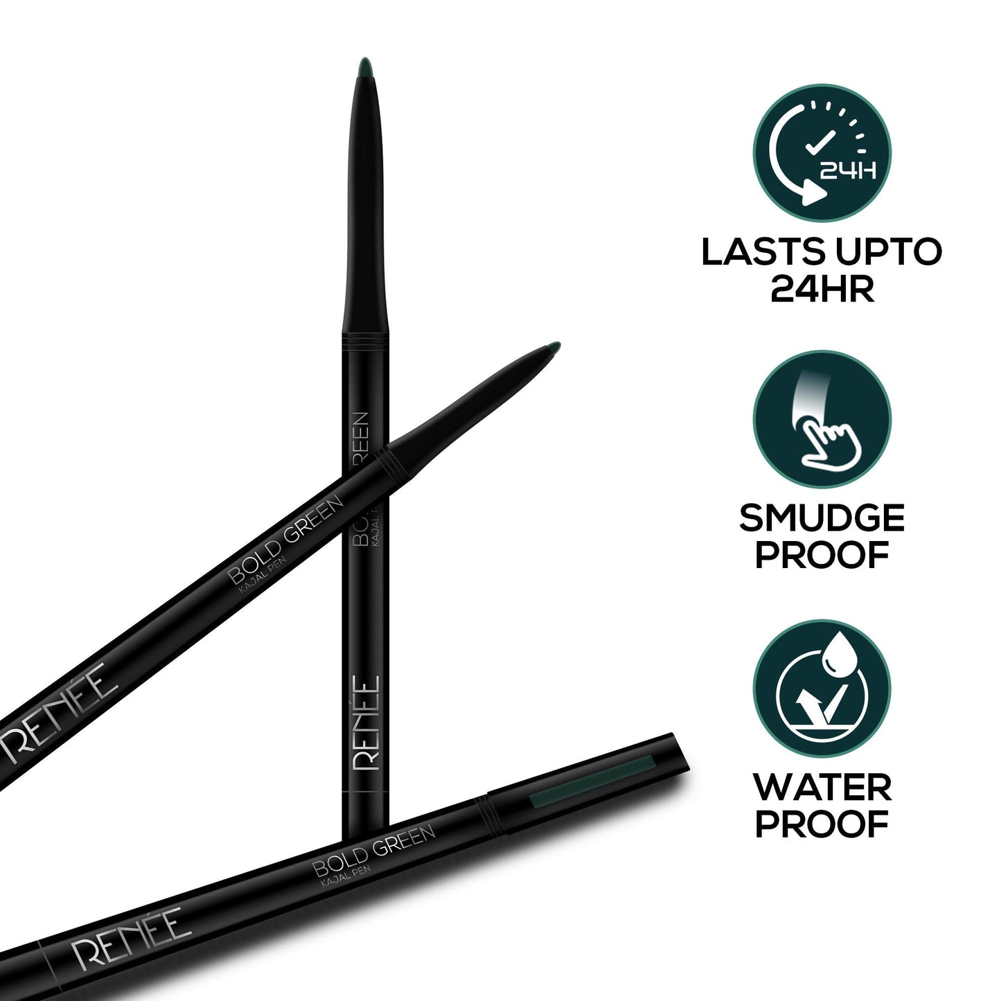 RENEE Bold Green Kajal Pen with Sharpener, 0.35g