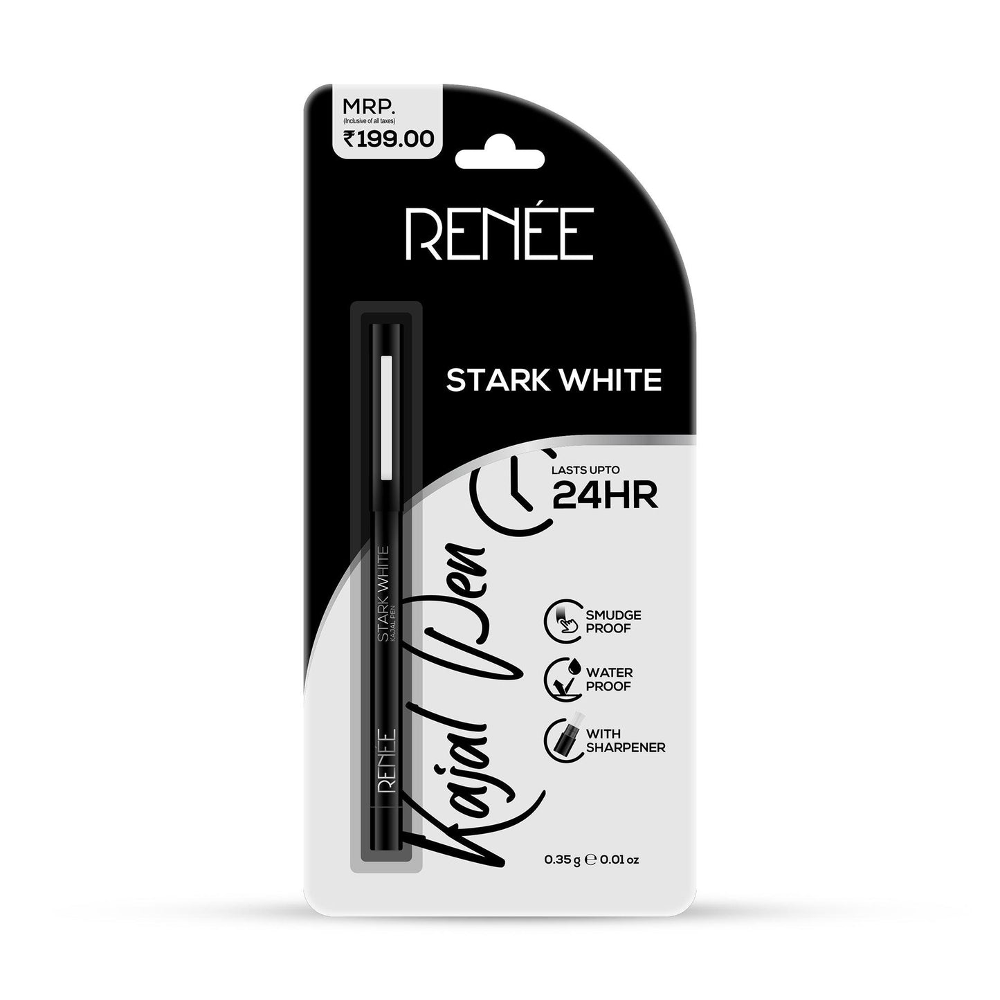 RENEE Stark White Kajal Pen with Sharpener, 0.35g
