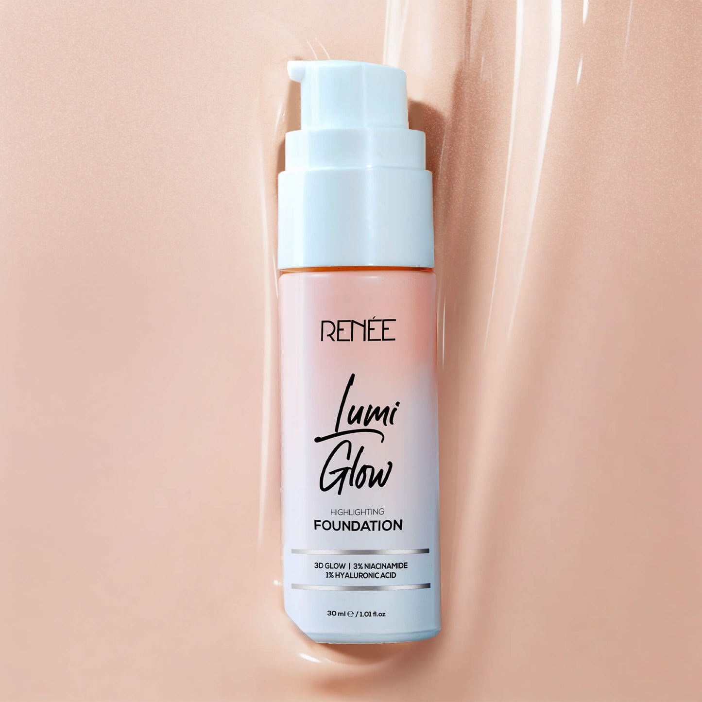 RENEE Lumi Glow Highlighting Liquid Foundation With Dewy Finish, Buildable Coverage & 3D Glow, 30 ml