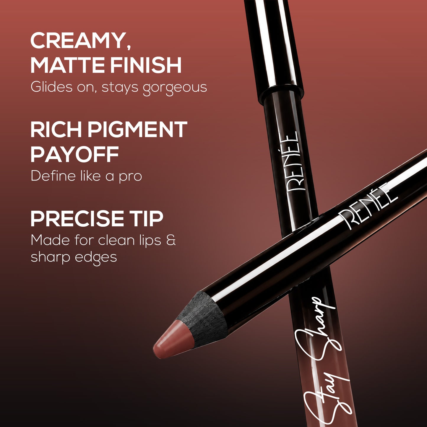 RENEE Stay Sharp Matte Lip Liner, Waterproof & Smudge-Resistant