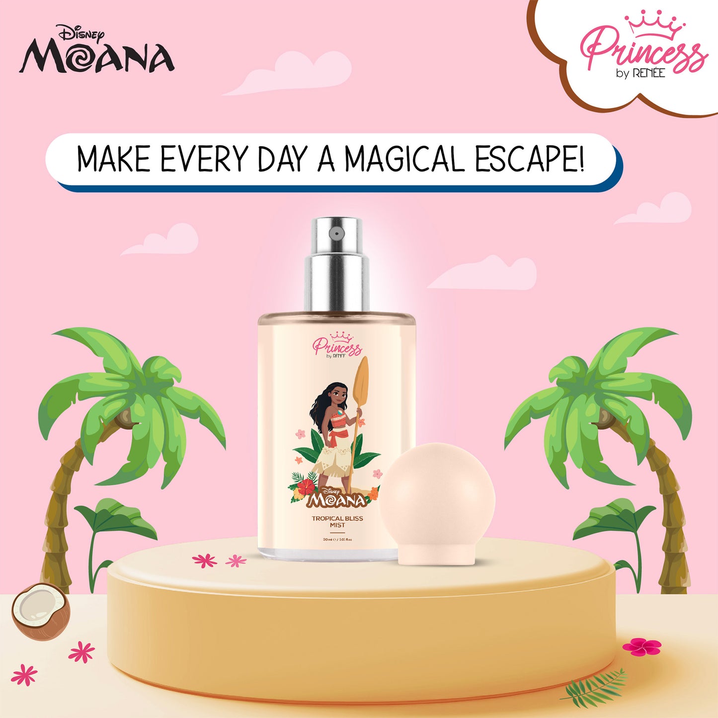 Cloudshine Lip Gloss & Disney Moana Tropical Bliss Fragrance Mist Combo for Kids & Preteens by Princess by RENEE