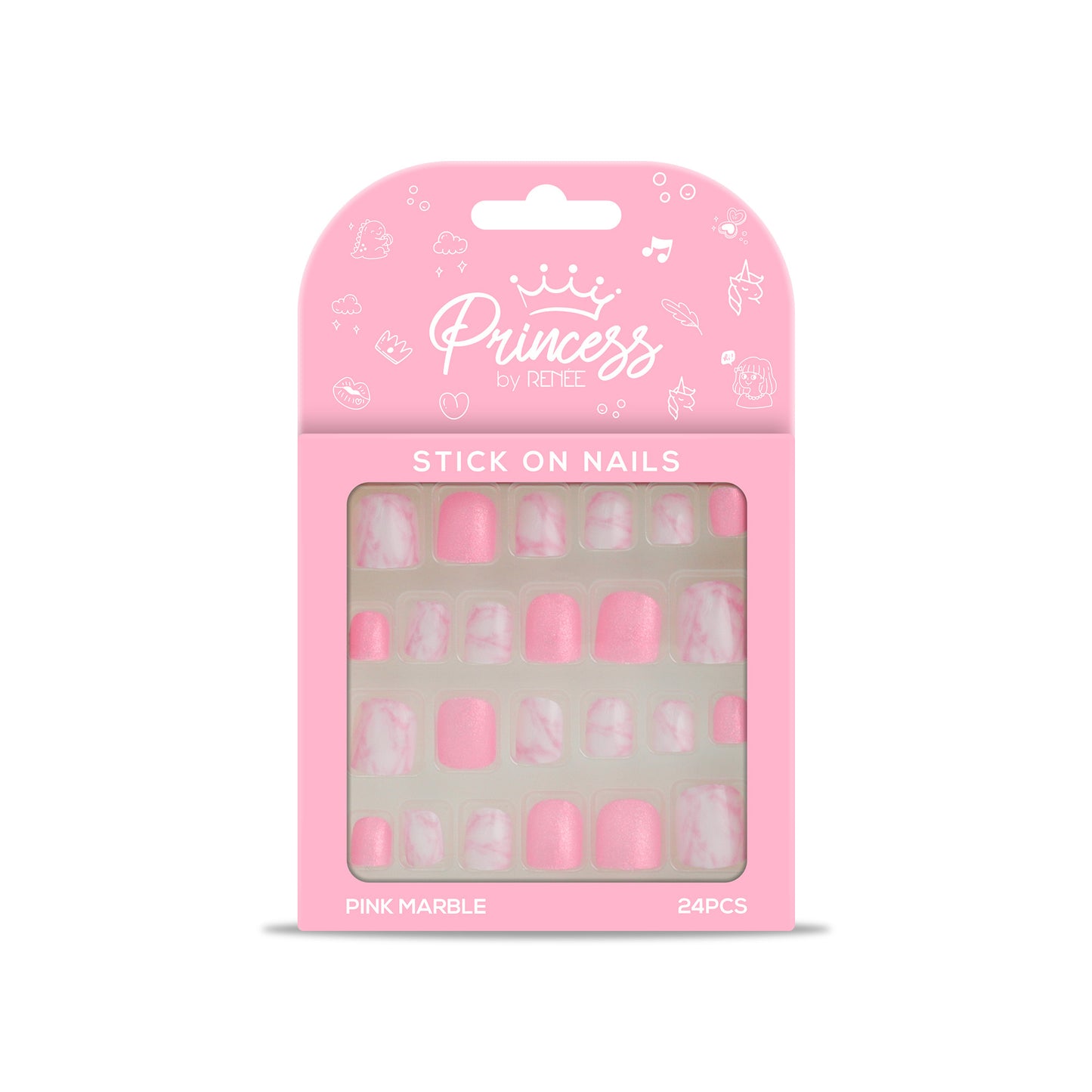 Cloudshine Lip Gloss & Stick-On Nails - Pink Marble Combo for Kids & Preteens by Princess by RENEE