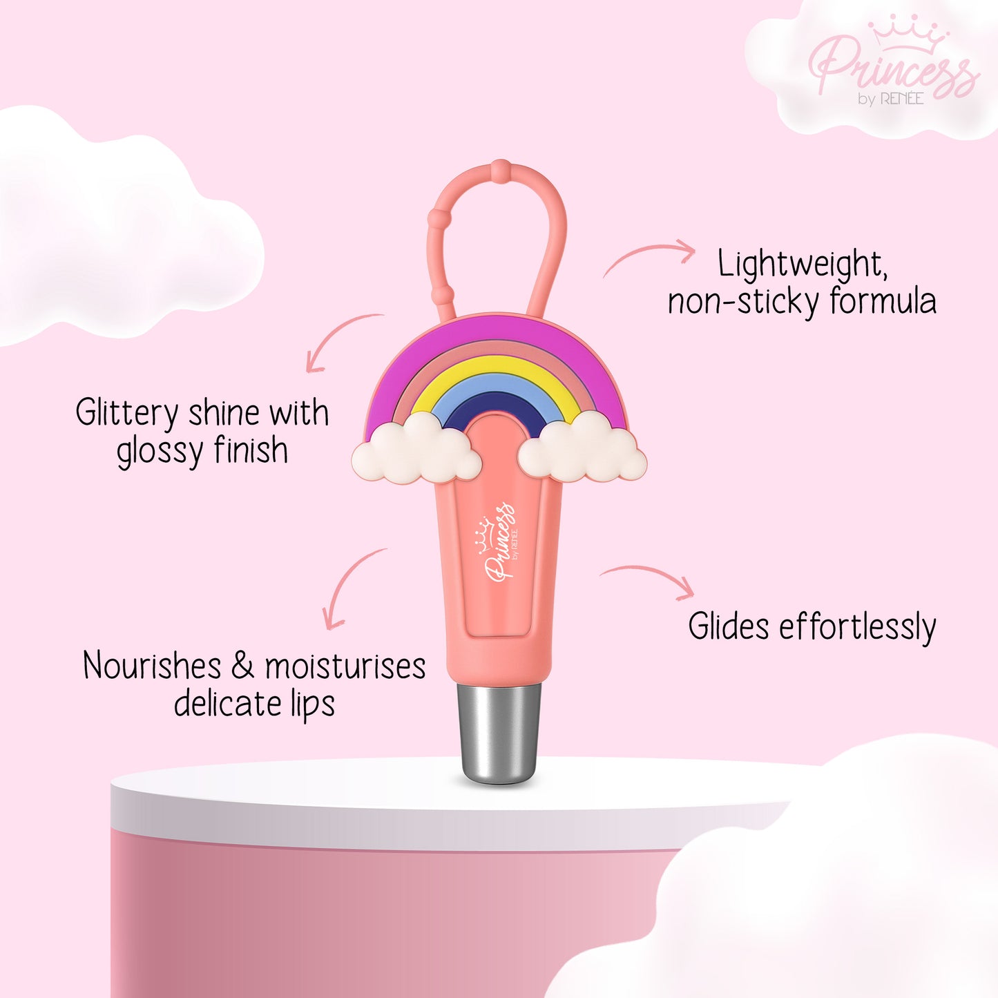 Cloudshine Lip Gloss & Stick-On Nails - Pink Marble Combo for Kids & Preteens by Princess by RENEE