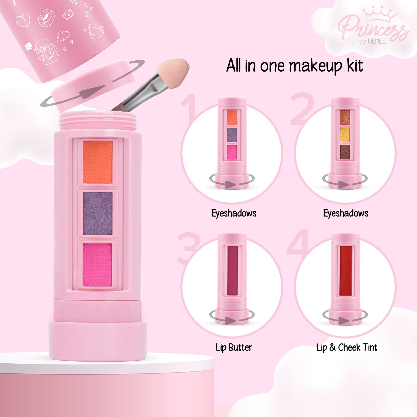 Cloudshine Lip Gloss & Disney Frozen Elsa Unicorn Makeup Kit Combo for Kids & Preteens by Princess by RENEE