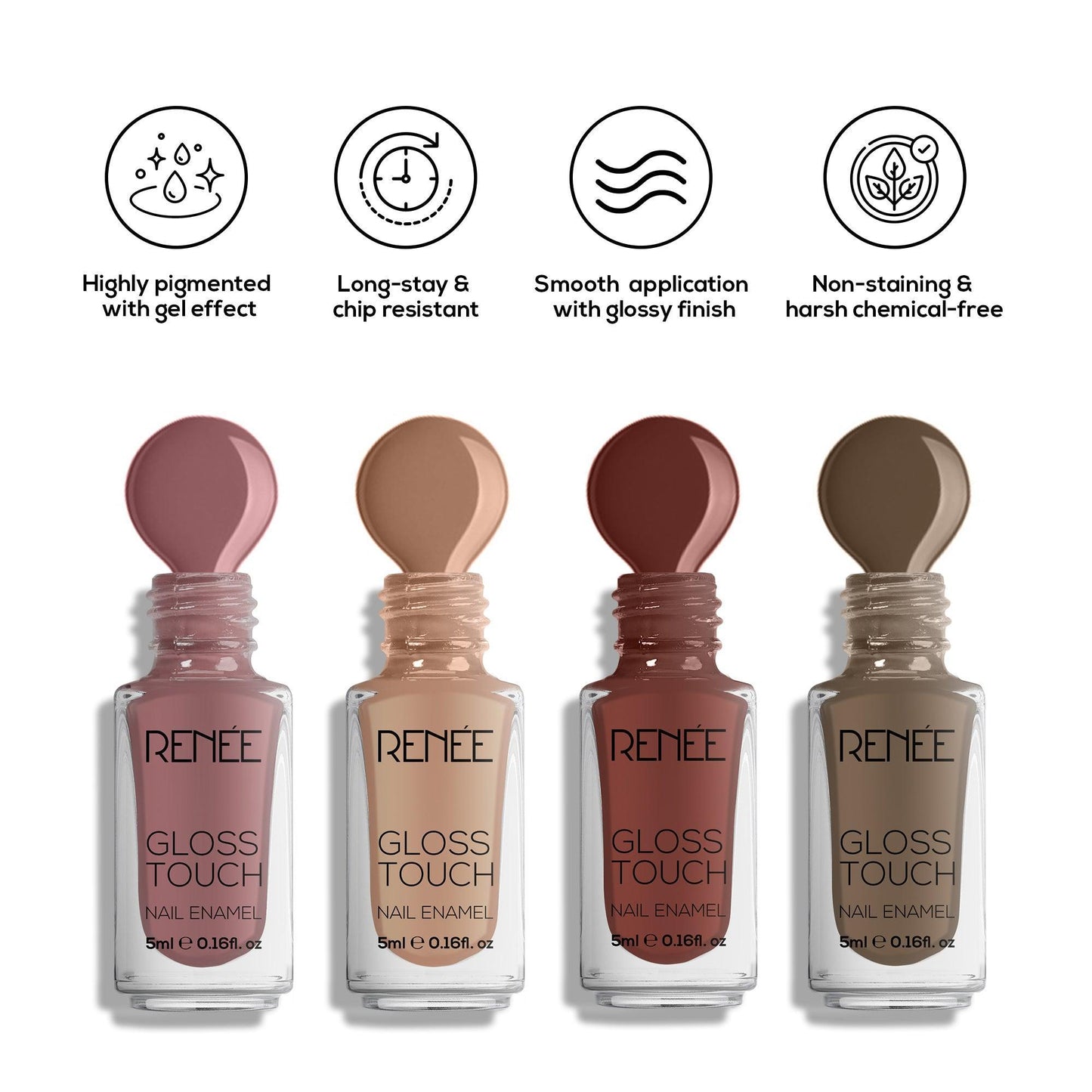 RENEE Gloss Touch Set of 4 Nail Enamels, 5ml each - Renee Cosmetics