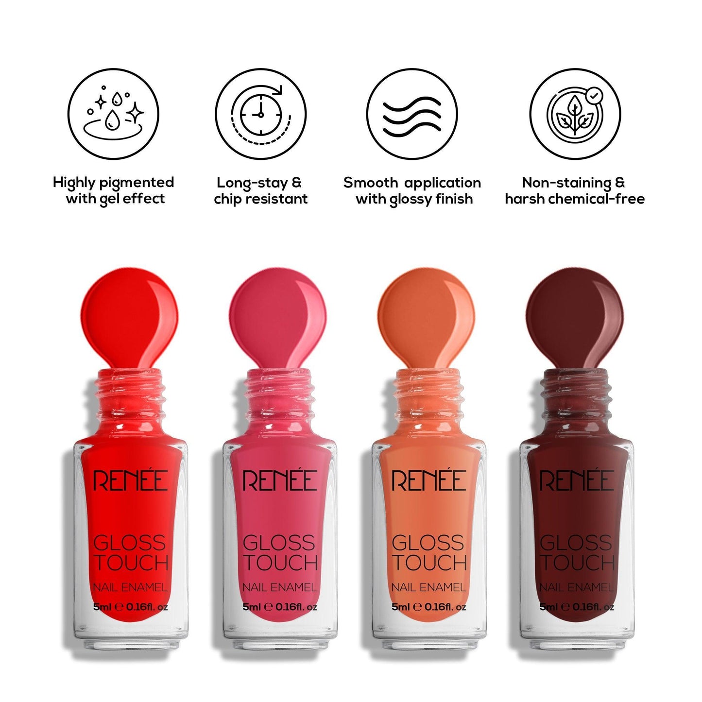 RENEE Gloss Touch Set of 4 Nail Enamels, 5ml each - Renee Cosmetics