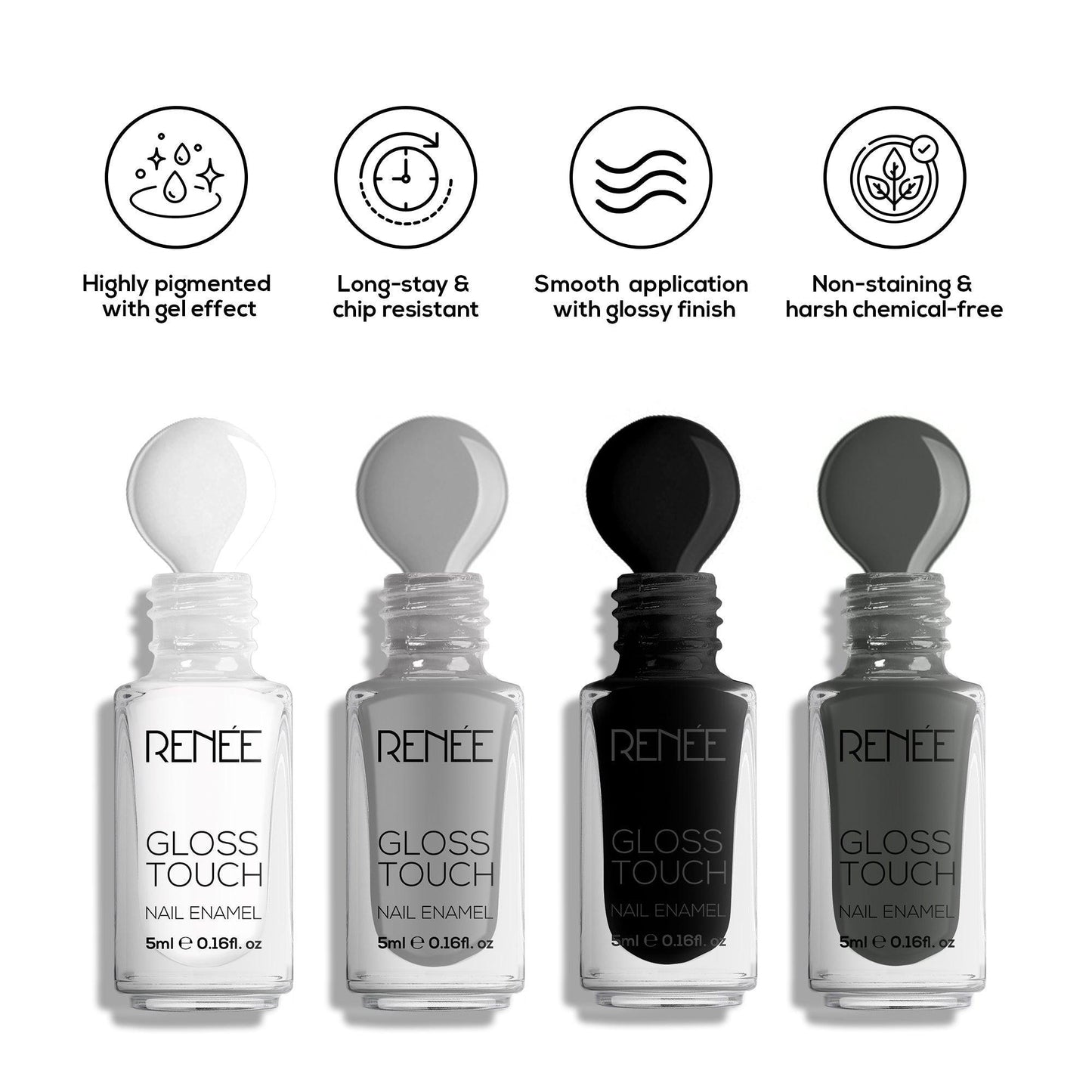 RENEE Gloss Touch Set of 4 Nail Enamels, 5ml each - Renee Cosmetics