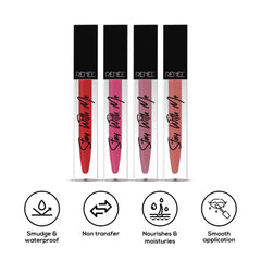 RENEE Stay With Me Non Transfer Matte Liquid Lip Color 5ml each - Combo of 4