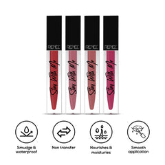 RENEE Stay With Me Non Transfer Matte Liquid Lip Color 5ml each - Combo of 4