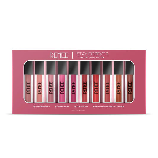 RENEE Stay Forever Matte Liquid Lipsticks Combo of 10, 1ml each