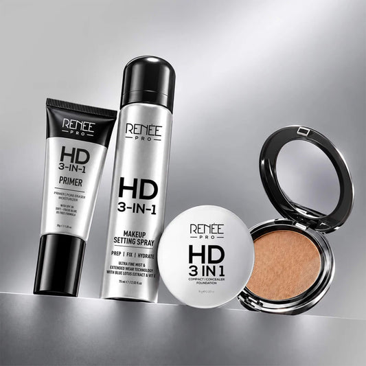 RENEE PRO HD All In One Makeup Combo, Includes 3-In-1 Primer, 3-In-1 Setting Spray & 3-In-1 Compact