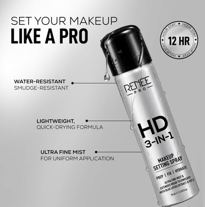 RENEE PRO HD All In One Makeup Combo, Includes 3-In-1 Primer, 3-In-1 Setting Spray & 3-In-1 Compact