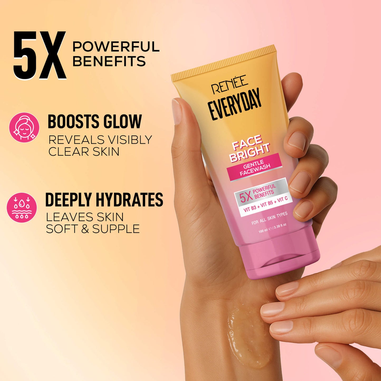 Renee Everyday Face bright Gentle Facewash, Face Scrub and Face Serum in cream Combo