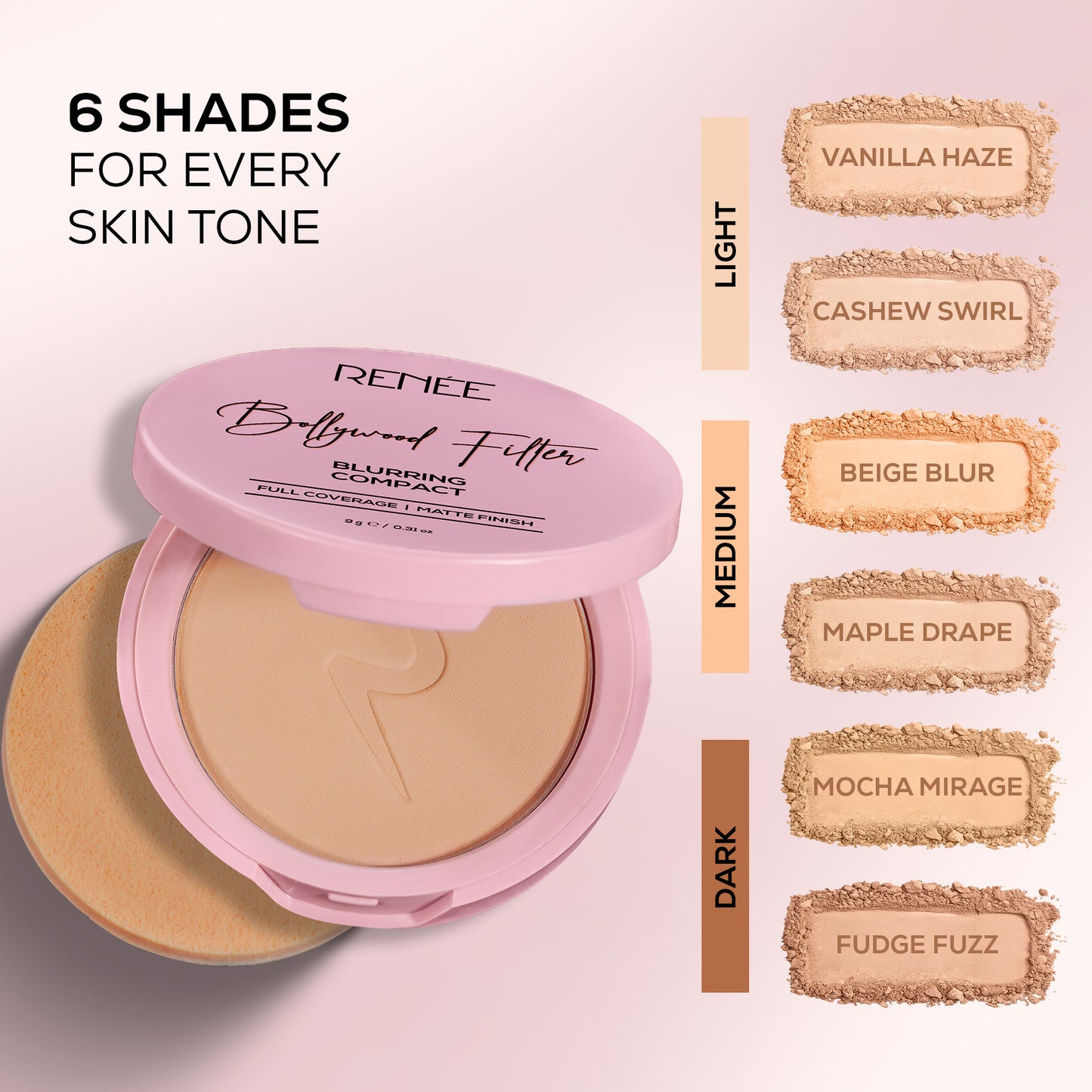 RENEE Bollywood Filter Blurring Matte Finish Compact, 9 g