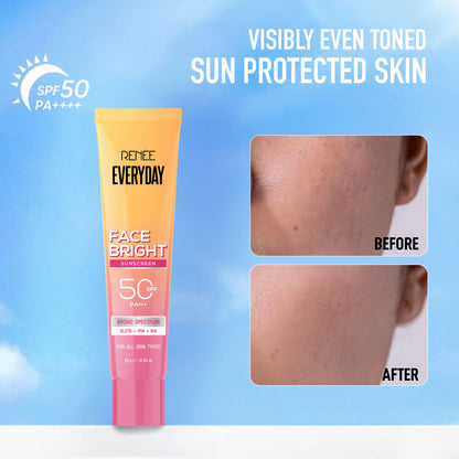 RENEE Everyday Face Bright Daily Skincare Kit With Face Wash, Face Scrub, Serum In Cream & Sunscreen For Bright Skin, Travel-Friendly Mini Pack