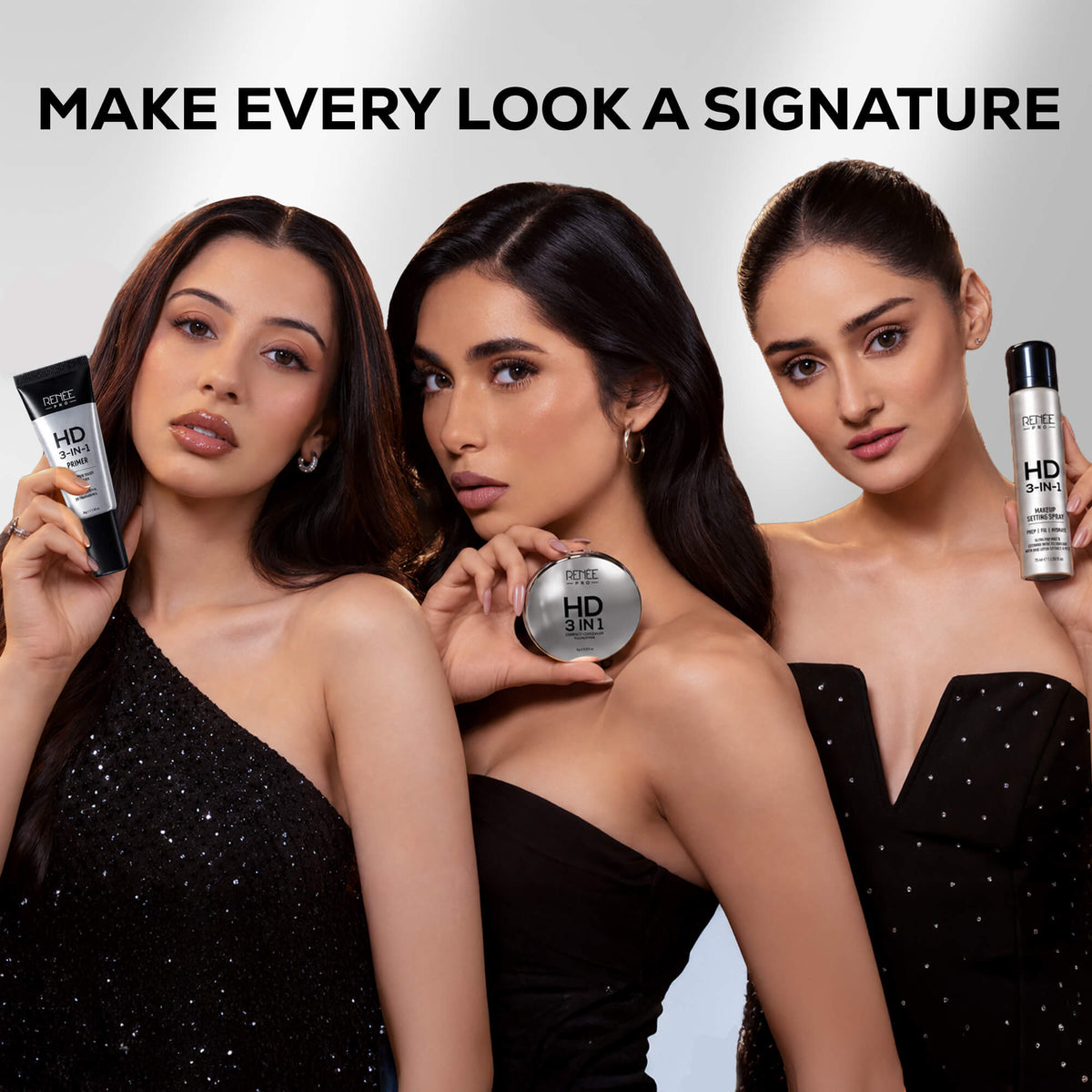 RENEE PRO HD All In One Makeup Combo, Includes 3-In-1 Primer, 3-In-1 Setting Spray & 3-In-1 Compact