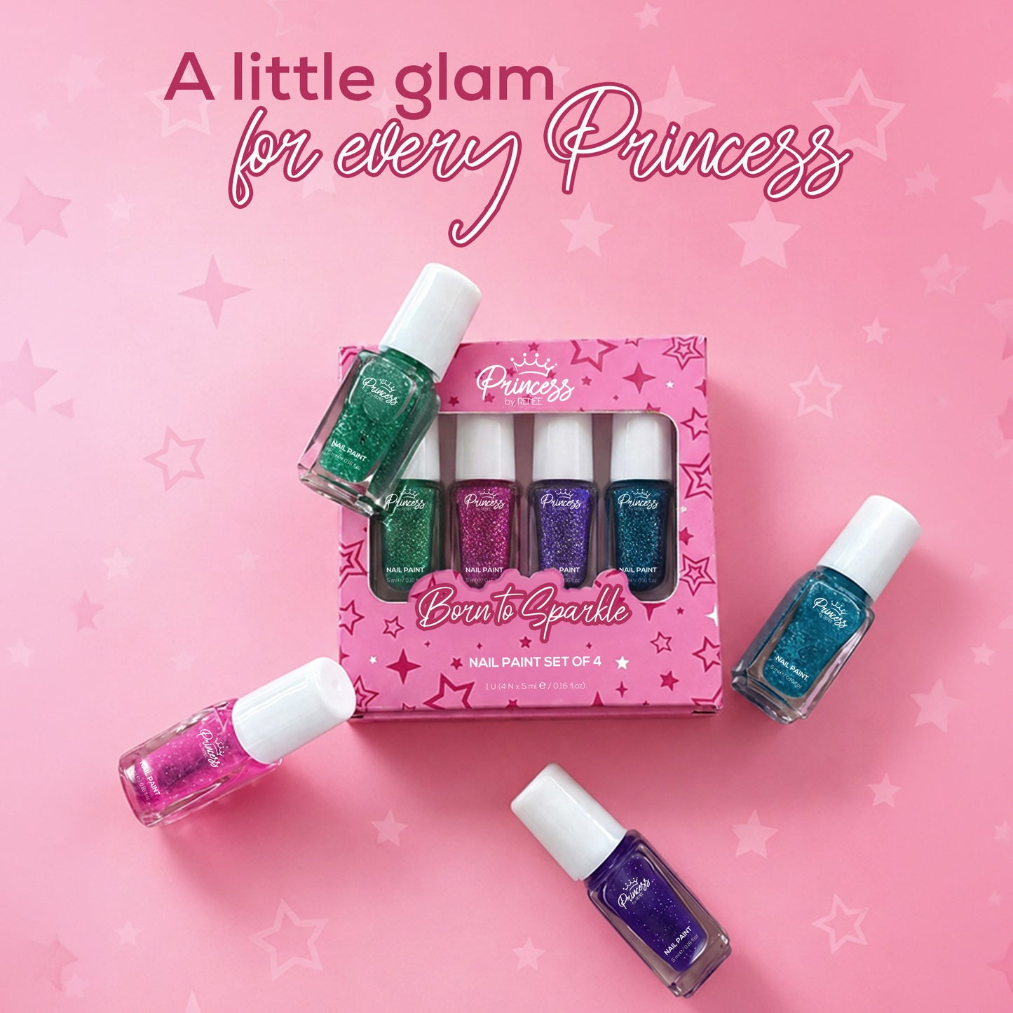 Born To Sparkle Nail Paint Set of 4 For Kids & Preteens by Princess by RENEE