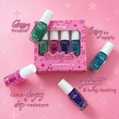 Born To Sparkle Nail Paint Set of 4 For Kids & Preteens by Princess by RENEE