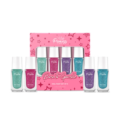 Born To Sparkle Nail Paint Set of 4 For Kids & Preteens by Princess by RENEE