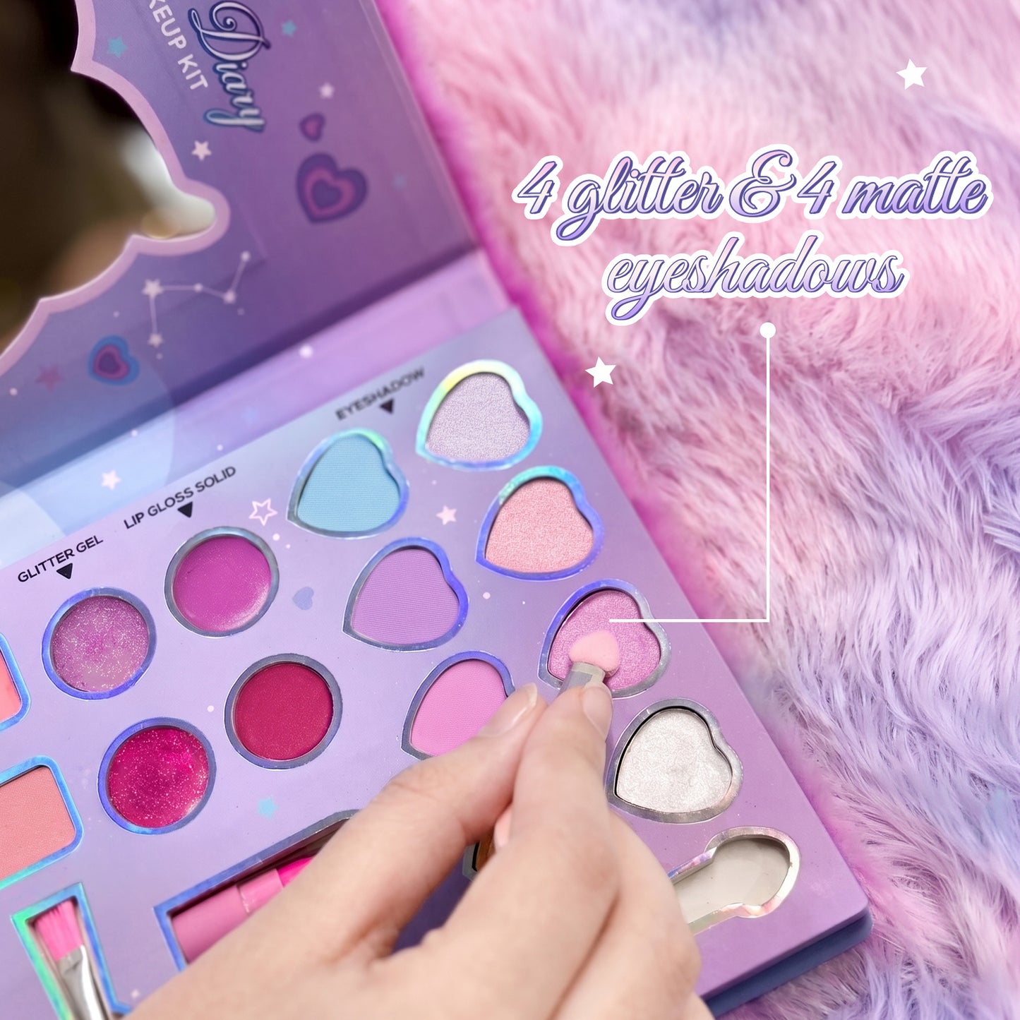 Dear Diary Makeup Kit With Brushes For Kids & Preteens by Princess by RENEE, Dermatologically Tested 